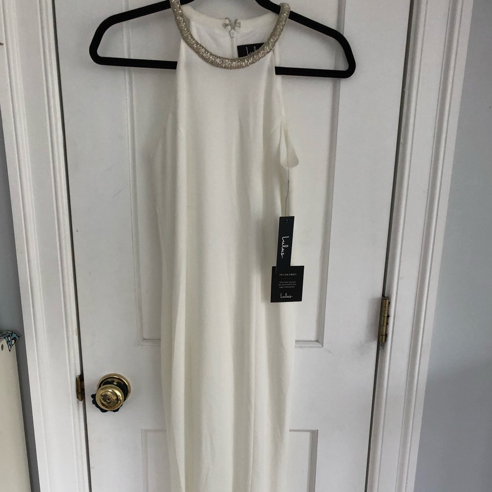 White and gold prom dress